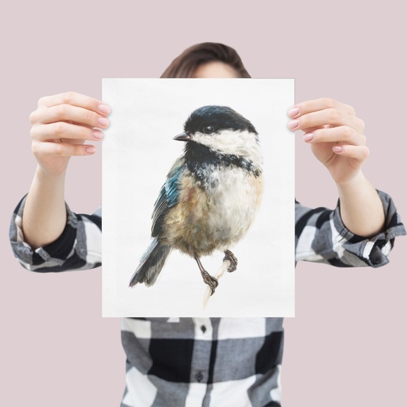 Watercolor Chickadee Bird Portrait Wall Art Print, Unframed - Charming Nature - Picture 4 of 7
